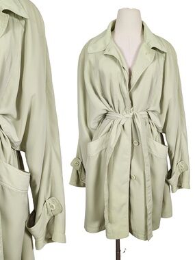 Vintage Emblem Pastel Green Trench Coat Size Large Parisian